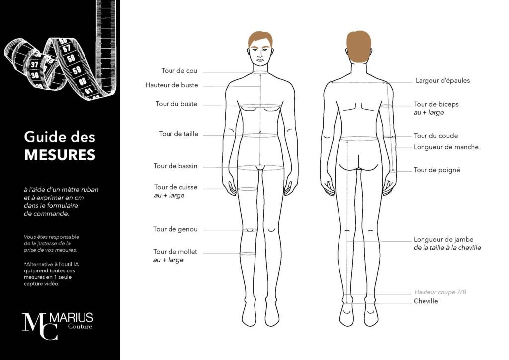 Guide de mesure réalisé par et pour Marius-couture.com, pour la réalisation de vos costumes sur mesure